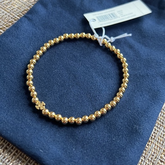 Tory Burch Jewelry Tory Burch Gold Beaded Logo Tennis Bracelet